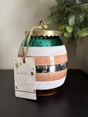 Capri Blue CREME BRULEE Candle 10 oz Ornament Shape Striped Glass Anthropologie